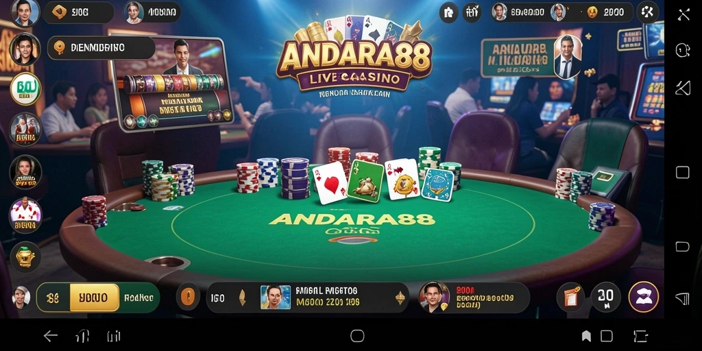 Screenshot gameplay ANDARA88 menampilkan suasana kasino yang autentik dan dealer profesional.