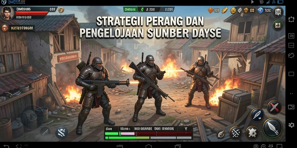 Tampilan dinamis gameplay DMD686 dengan pertempuran strategi.