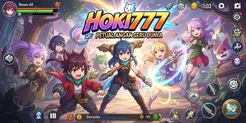 Tampilan gameplay HOKI777 yang penuh warna dan dinamis.