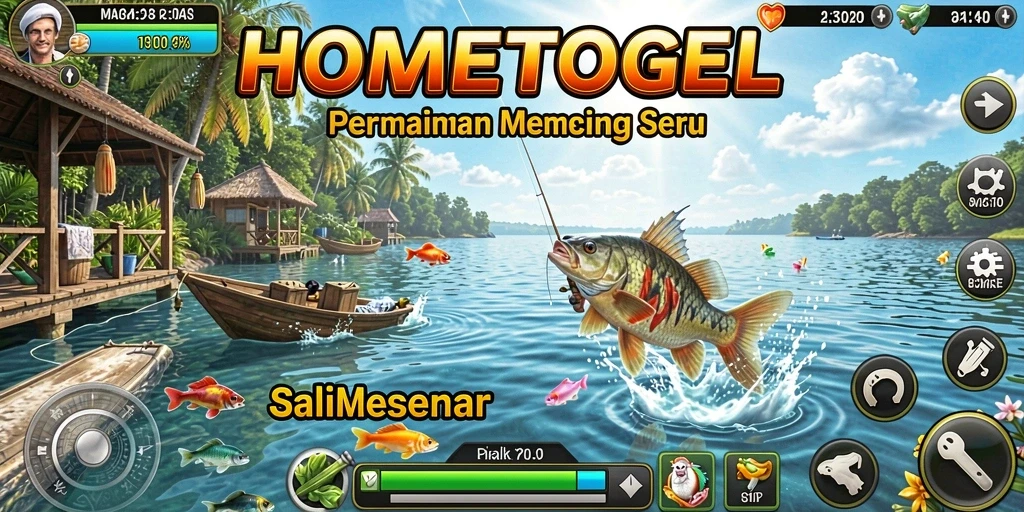 Tampilan gameplay menarik dari HOMETOGEL yang menunjukkan aktivitas memancing.