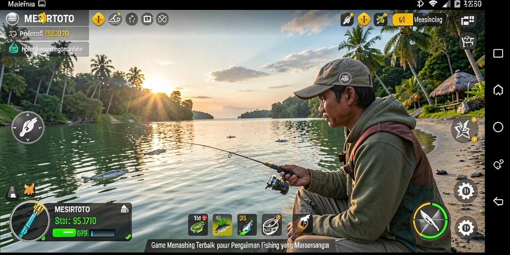 Screenshot gameplay MESIRTOTO menampilkan aksi seru saat memancing.