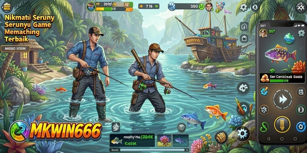 Screenshot gameplay demostrasikan aksi memancing yang mendebarkan.