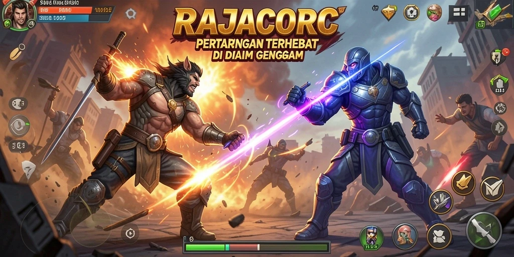 Screenshot RAJACORC menampilkan aksi pertarungan yang mendebarkan.