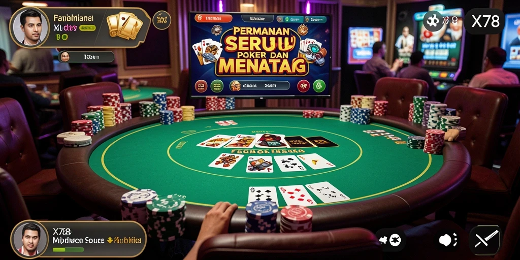 Tangkapan layar permainan X78 yang menunjukkan aksi seru Poker.